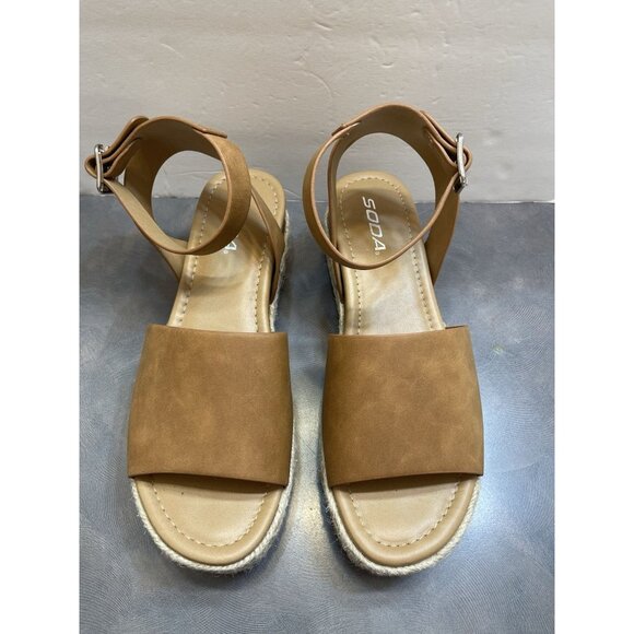 Soda Women's Ankle Buckle Espadrilles Platform Brown Open Toe Strappy Sandal 8.5 - Picture 3 of 10